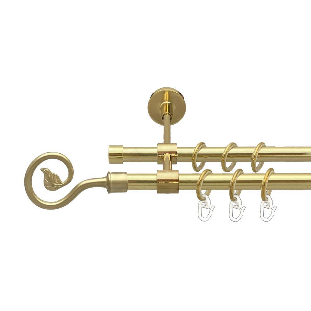 Карниз металлический Orvit Лукка двухрядный закрытый/гладкая труба/кольцо металлическое Золото 16/16 мм 240 см (00-00014545)