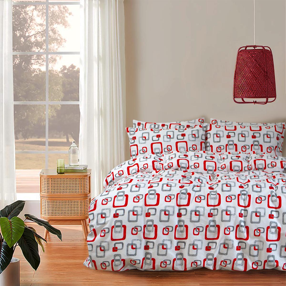 Комплект постільної білизни Lotus Delta V1 ранфорс сімейний Червоний (19570)