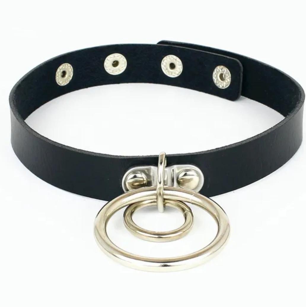 Чокер кожаный с двойным кольцом