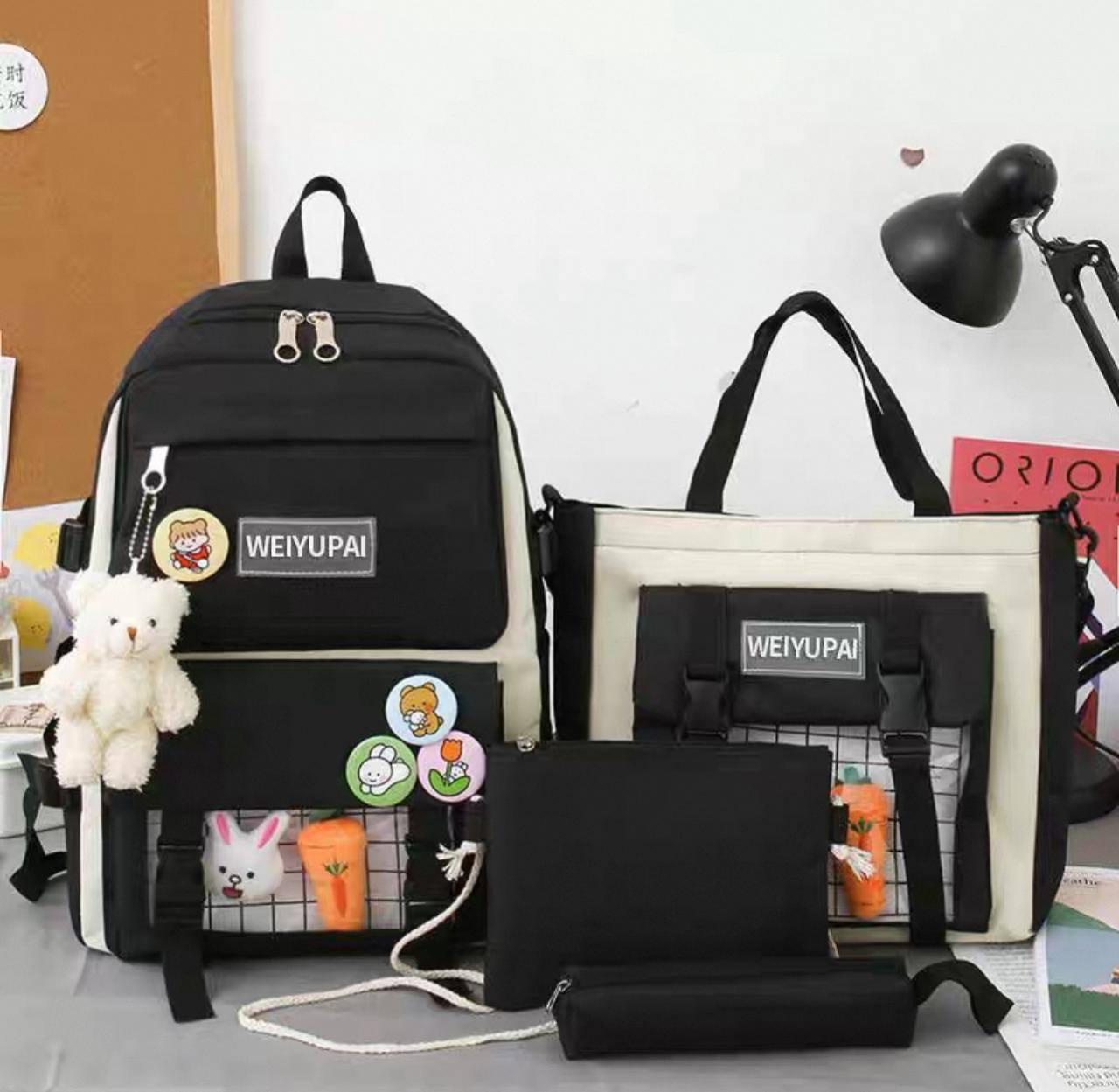 Комплект школьный рюкзак/сумка/клатч/брелок/карман с игрушками Черный (27795689)