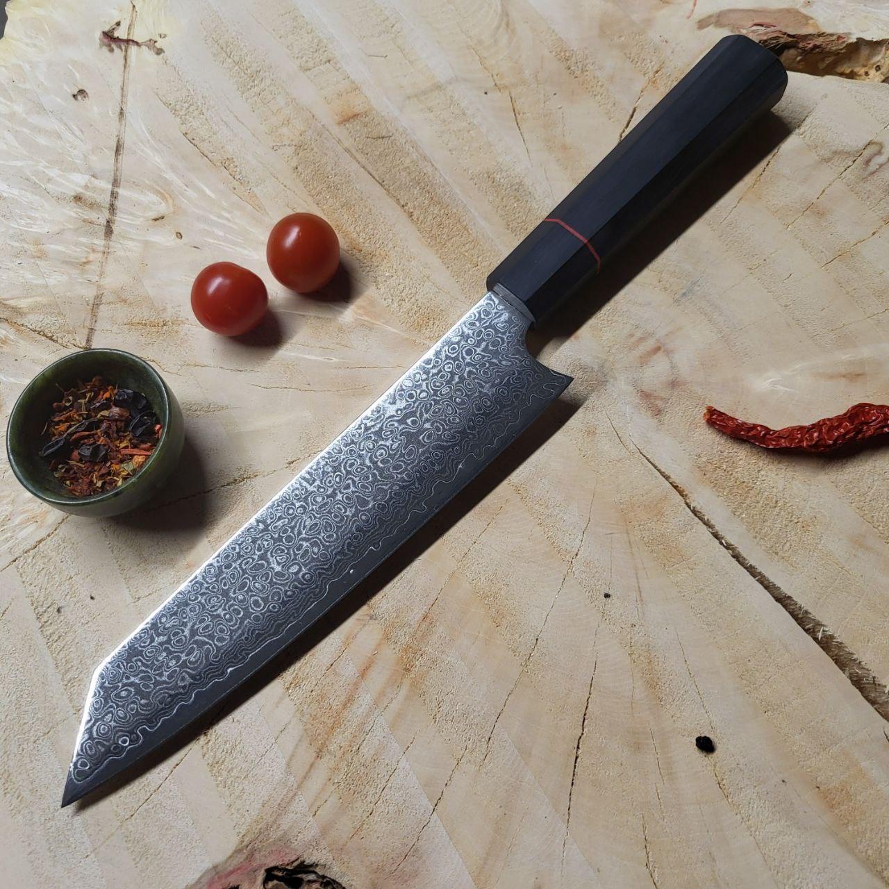 Нож шеф-повара кованый Кирицуке из 67-слойной дамасской стали VG-10 с рукоятью G-10 20,5 см