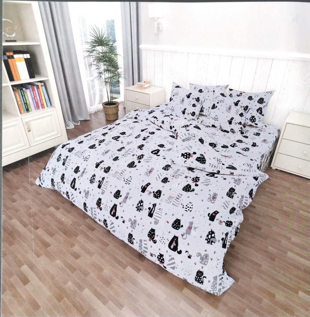 Комплект постельного белья детский полуторный Ля- мур Котики 150х215 см Серый (КП008)