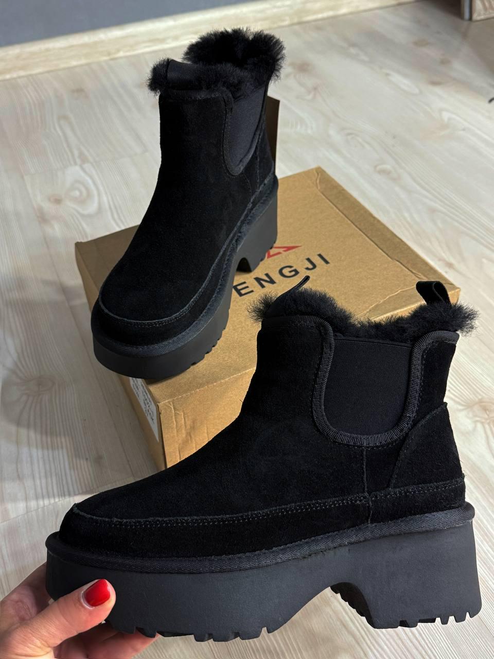 Черевики жіночі Hengji 002-1 замшеві на хутрі високі р. 40 Чорний (5424)