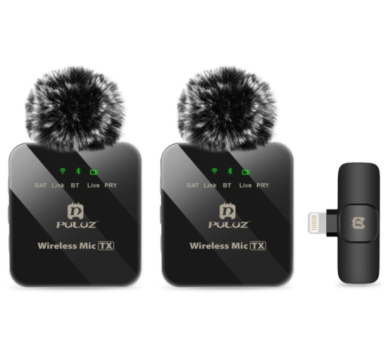 Микрофон петличный беспроводной Puluz для iPhone/iPad 8-контактный приемник и два микрофона (2674647084)