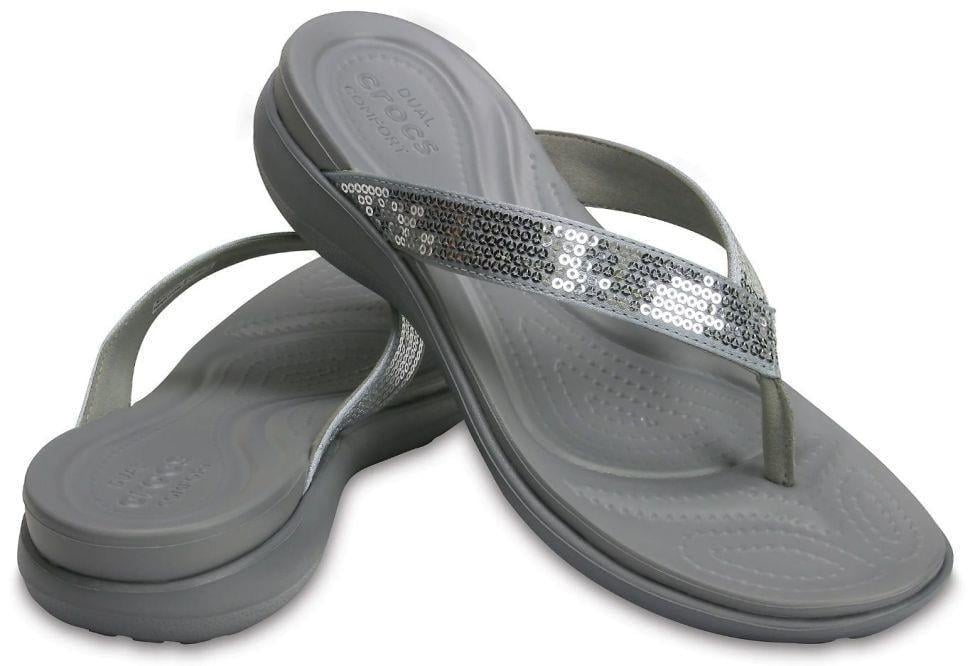 В'єтнамки жіночі Crocs Women's Capri V Sequin Slipper р. 39-40 Сріблястий (10062)