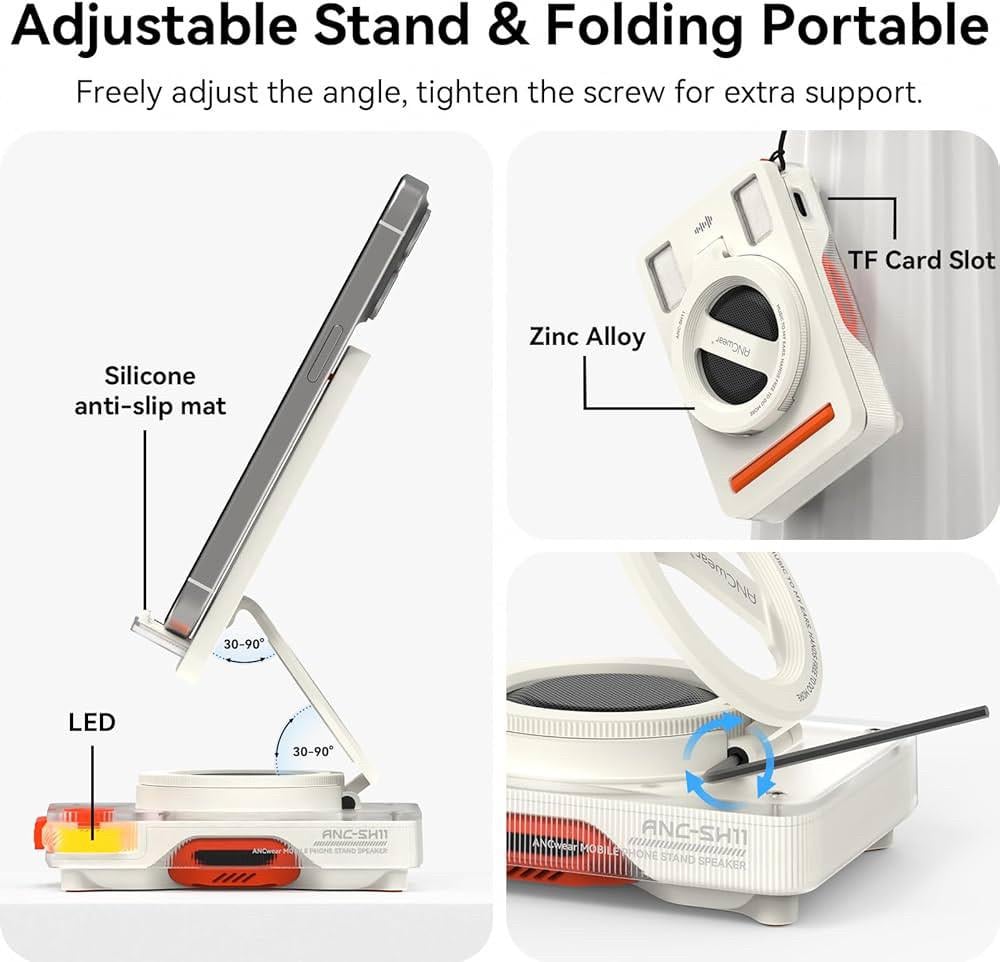 Колонка портативная Bluetooth ANCwear с TF-картой и подставкой для телефона Bluetooth 5.4 Белый - фото 2 Колонка портативная Bluetooth ANCwear с TF-картой и подставкой для телефона Bluetooth 5.4 Белый - фото 2