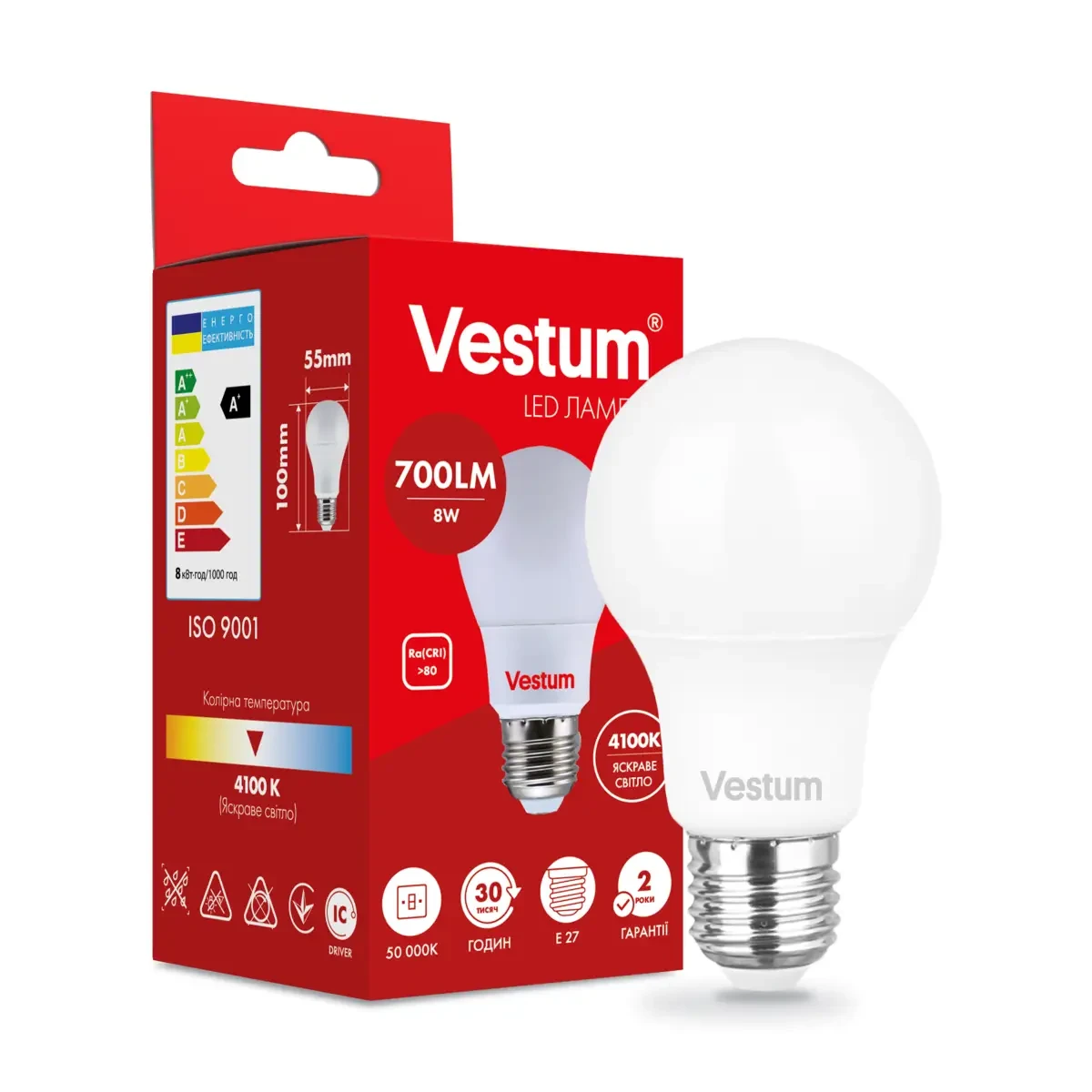 Светодиодная лампа Vestum A55 8W 4100K 220V E27 1-VS-1107 (3100550648)
