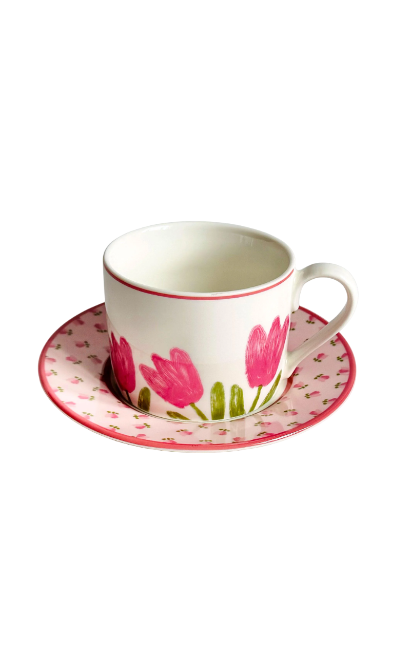 Чашка Тюльпан с блюдцем и ложкой из фарфора 250 мл (24032025)