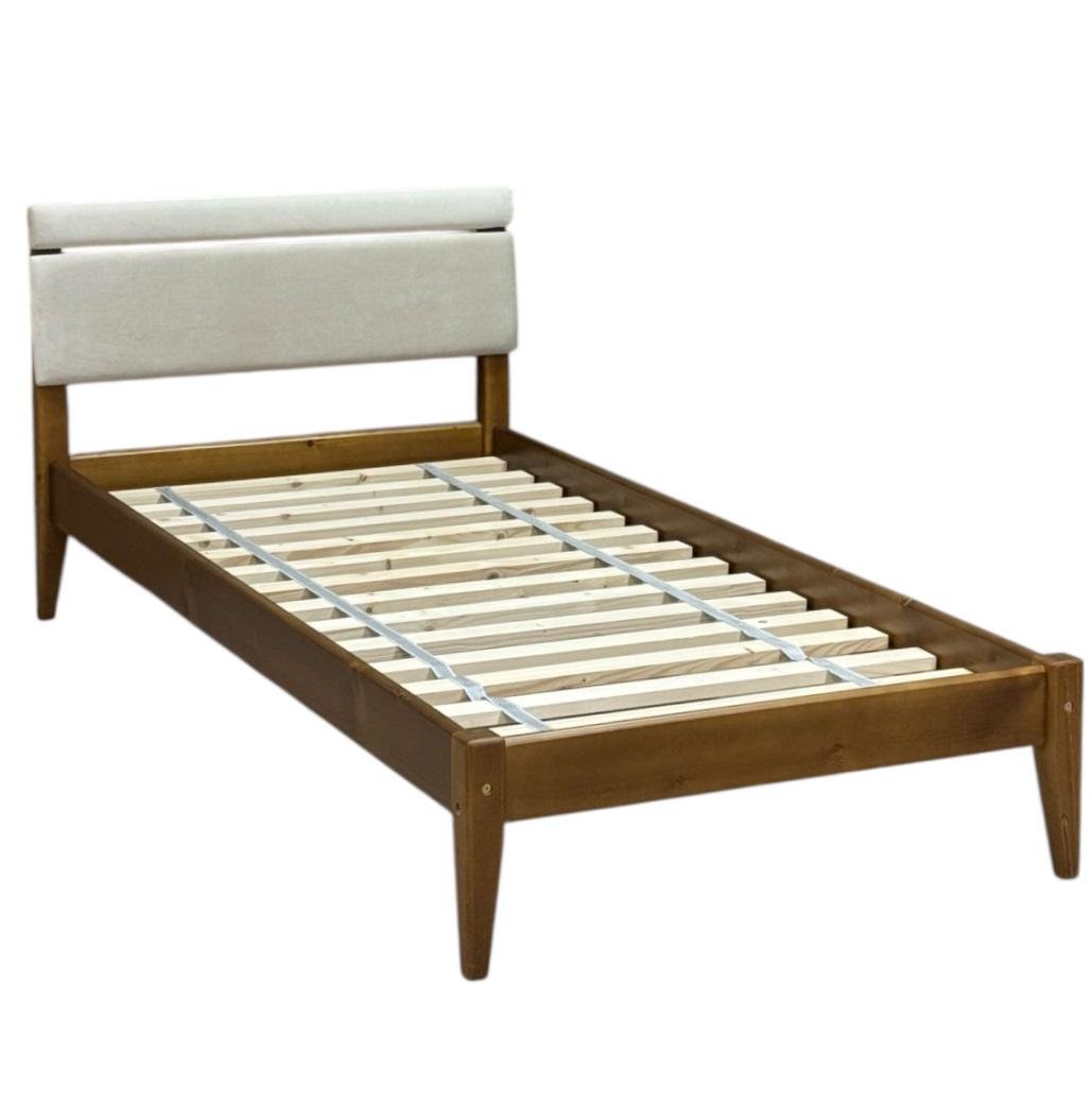 Кровать односпальная деревянная Скиф Л-158 с мягким изголовьем 80х190 см Тиковое дерево/Велюр лагуна-3 (27975411)