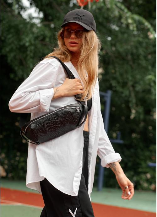 Поясная сумка женская Sambag из экокожи с принтом крокодила Черный (853036414)