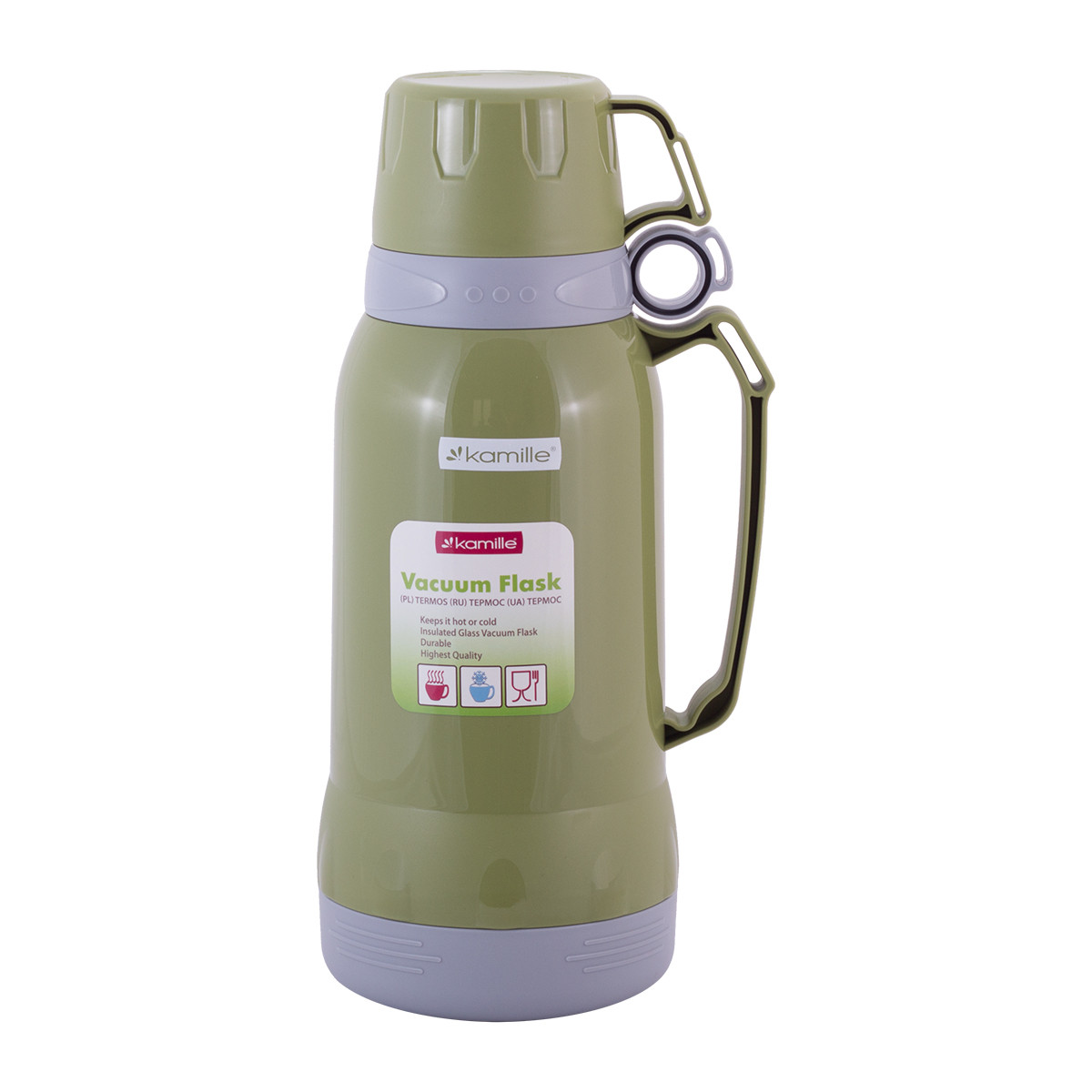 Термос Kamille 1800 мл пластиковый со стеклянной колбой Зеленый KM-2024ZL