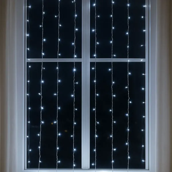 Гирлянда Штора 64 LED 1,5х1,5 м прозрачный провод Белый