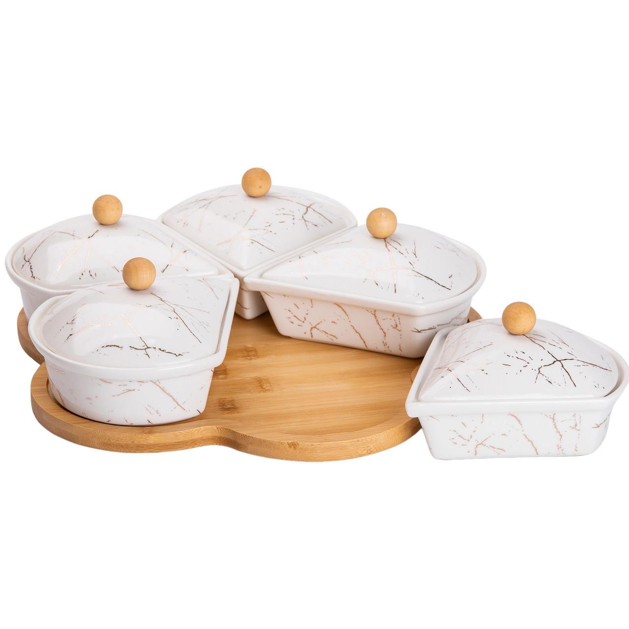 Менажниця порцелянова на підставці що обертається 5 секцій Білий (HP-1217) - фото 3 Менажниця порцелянова на підставці що обертається 5 секцій Білий (HP-1217) - фото 3