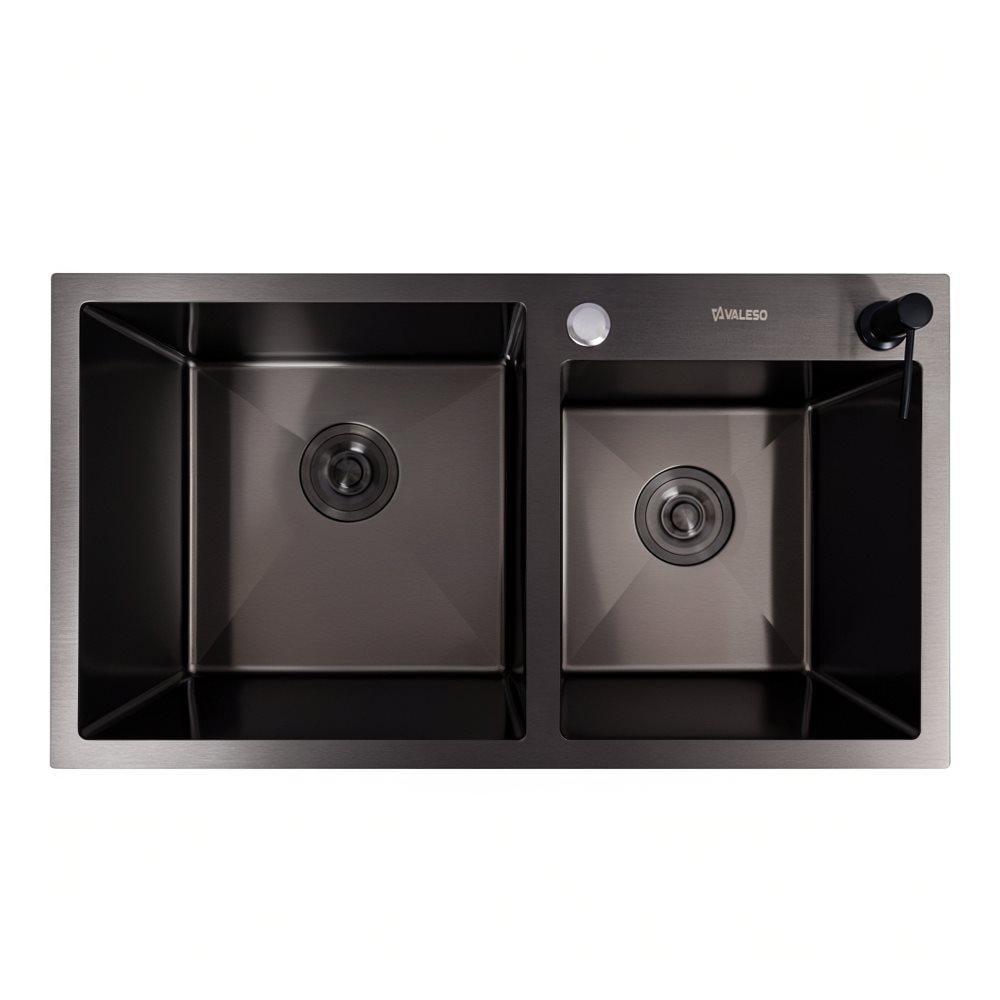 Кухонна мийка Valeso Handmade PVD на дві чаші 3,0/0,8 мм 78х43 см Чорний