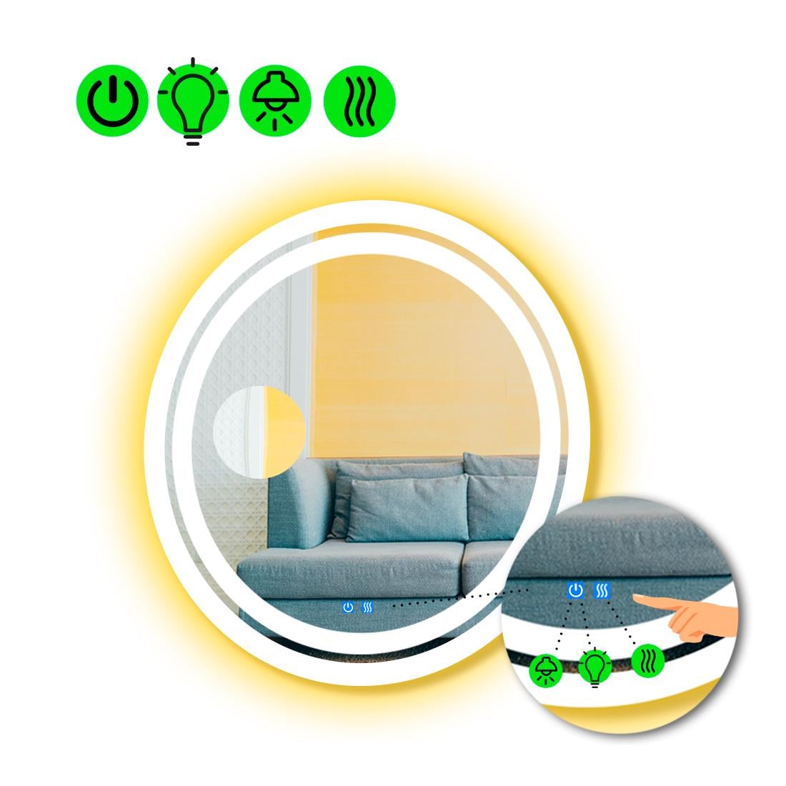 Зеркало с LED подсветкой Carla с двумя сенсорами и подогревом 80x80 см (Carla67)