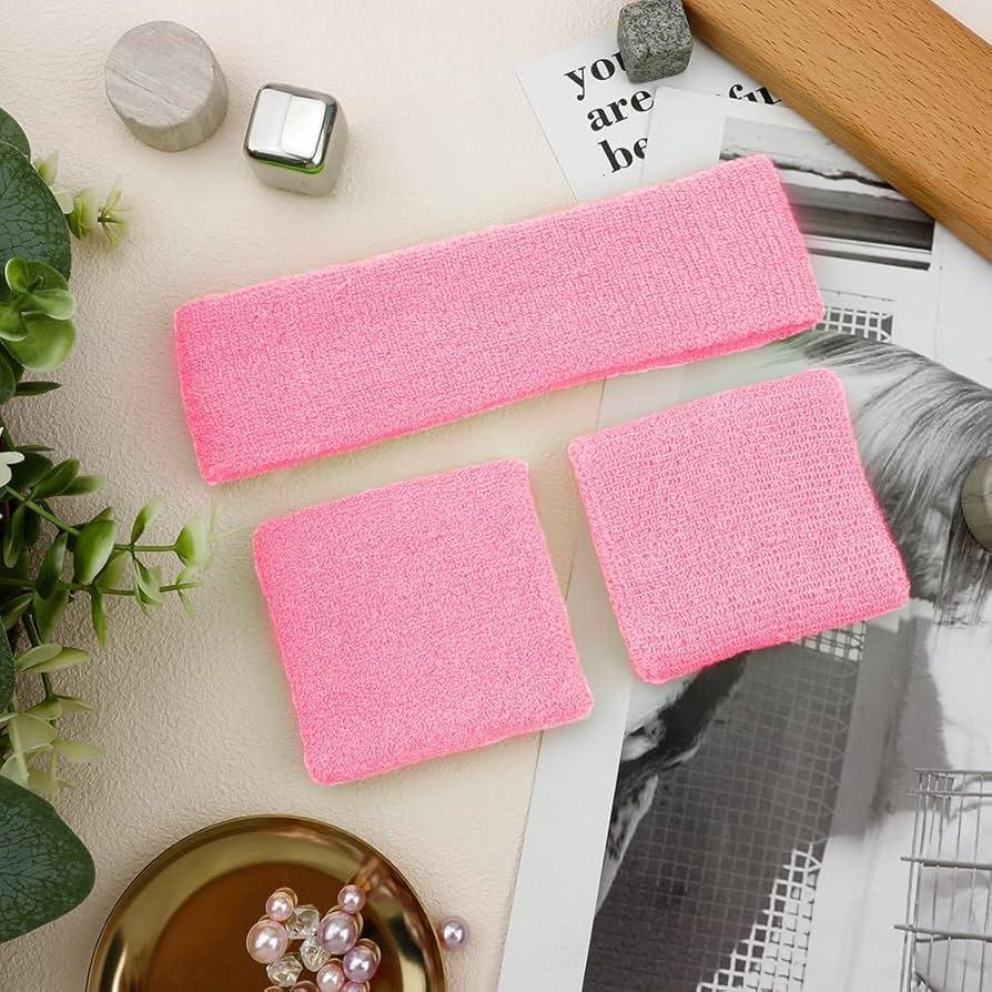 Комплект напульсники и повязка на голову махровые Нежно-розовый (2644329255)