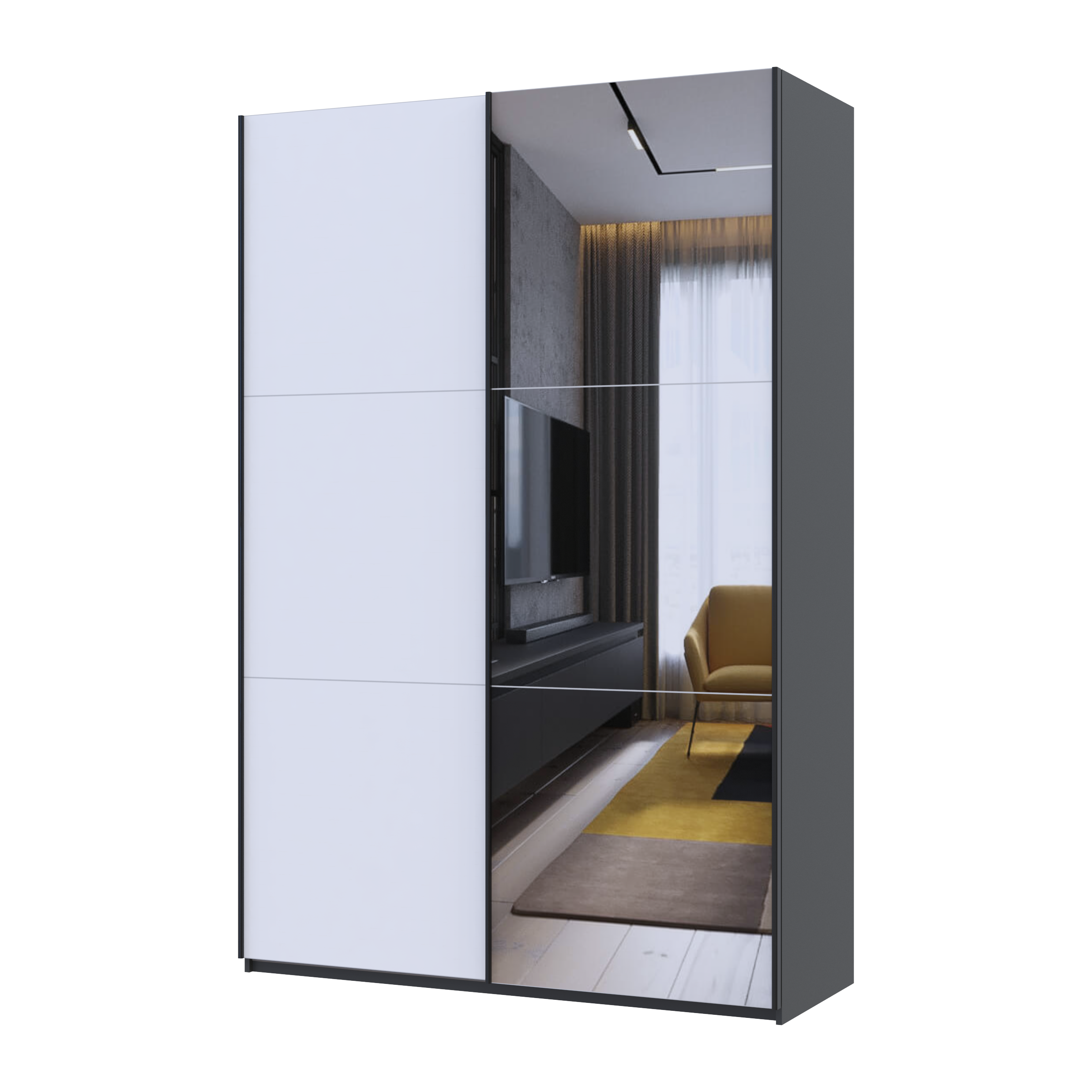 Шкаф-купе Doros G-Caiser 1 ДСП/1 зеркало/3 части 160х60х240 см Антрацит/Белый (42005415)