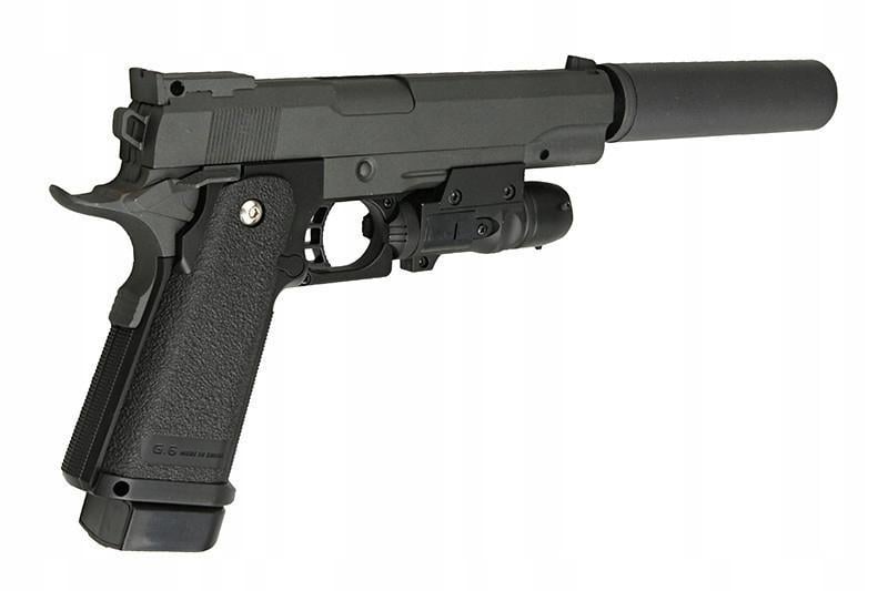 Детский страйкбольный пистолет Galaxy G.6A Colt Hi-Capa с глушителем и ЛЦУ (AG6A)