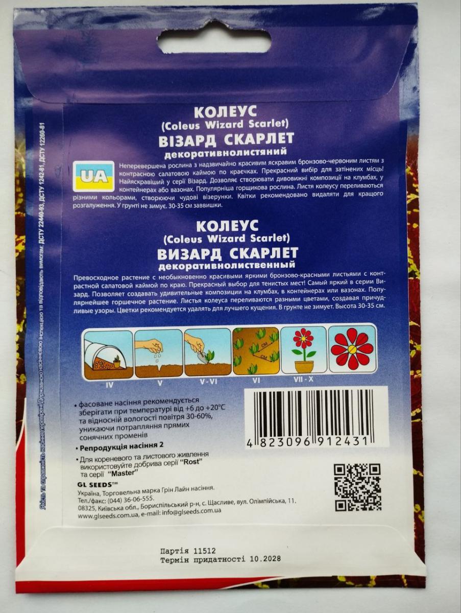 Колеус Візард Скарлет GL Seeds Collection 10 шт. (RS-01137) - фото 2