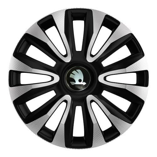Колпаки для колес 4 Racing Avalon Carbon R15 с логотипом Skoda 4 шт. Silver/Black