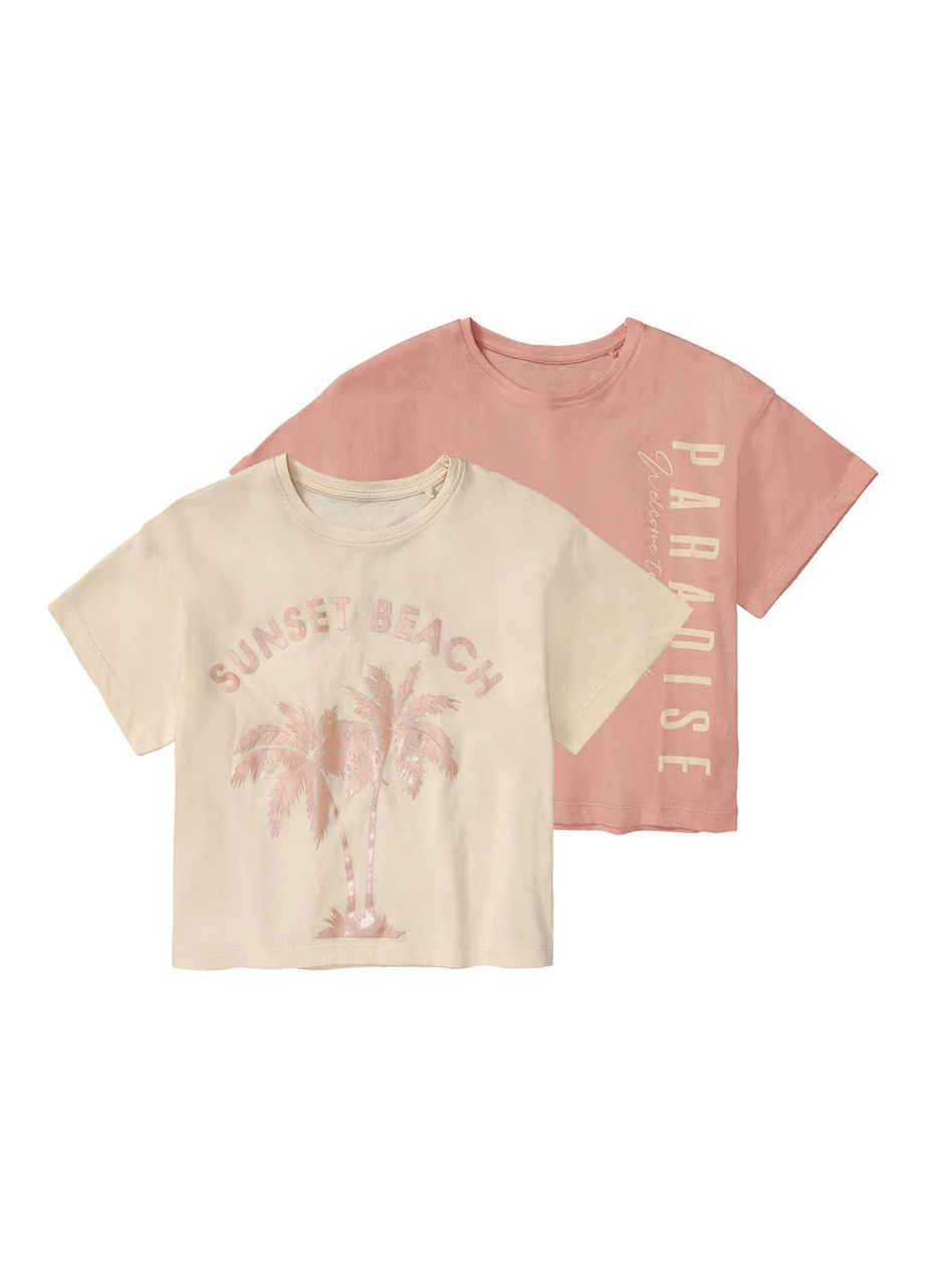 Футболок для дівчинки Pepperts 407499_2207-2 Sunset Beach 2 шт. 134-140 см Персиковий/Білий (2540985176)