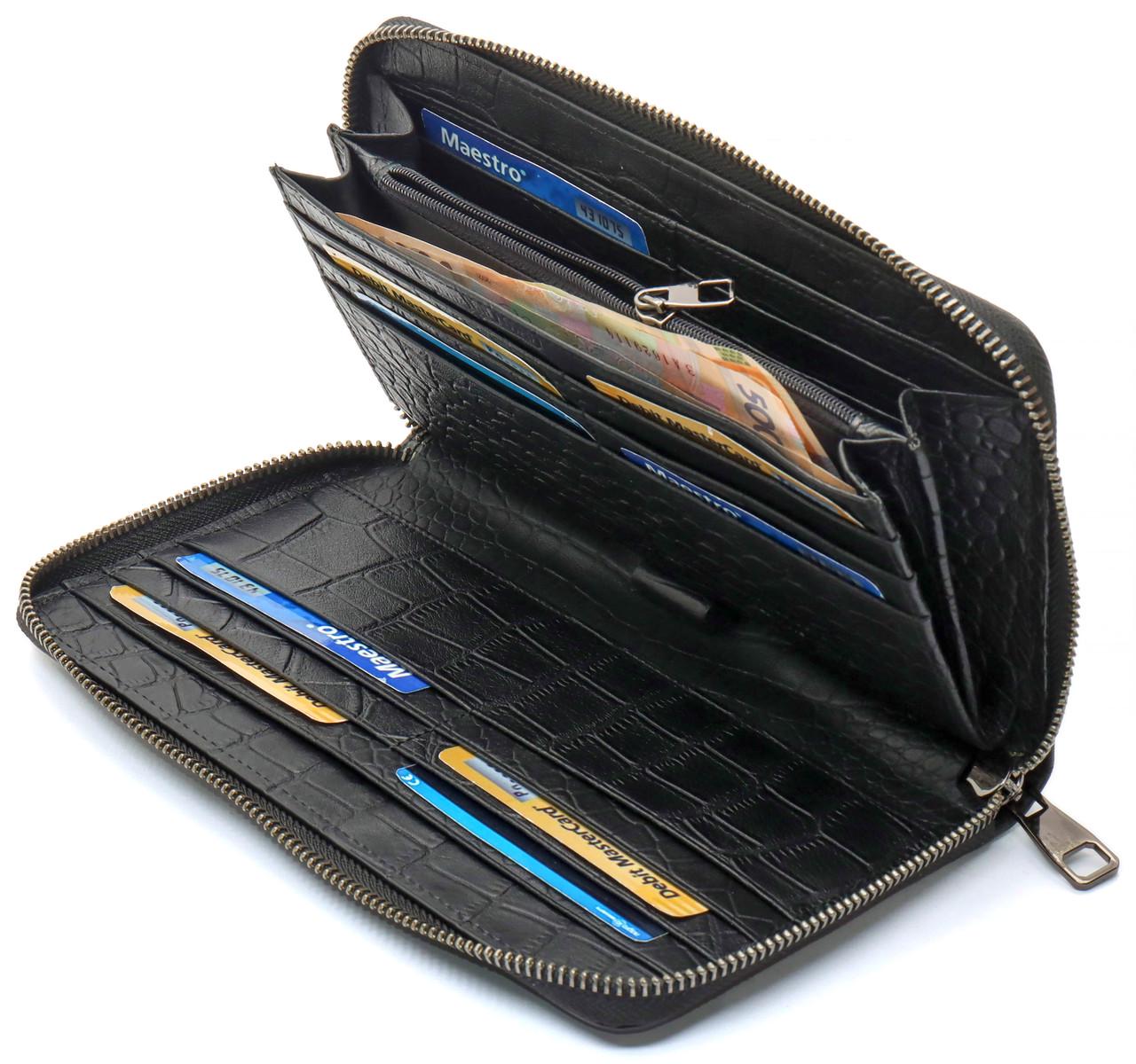 Кошелек-клатч Marco Coverna на молнии с блоком под карты из натуральной кожи Черный (MCJP-5901A) - фото 6 Кошелек-клатч Marco Coverna на молнии с блоком под карты из натуральной кожи Черный (MCJP-5901A) - фото 6