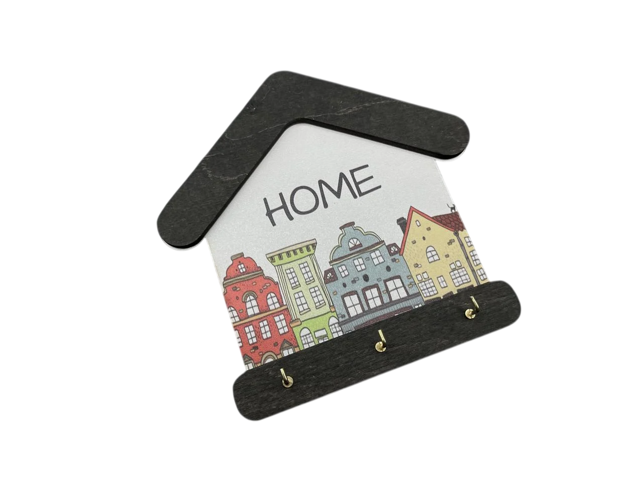 Ключница настенная Home с Уф-печатью в форме домика на 3 крючка 18х18 см Разноцветный (KL-015)