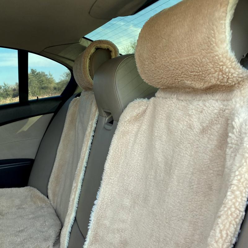 Накидка на сиденье автомобиля из овчины Sheepskin эко-шерсть задний комплект 50 см Бежевый (717) - фото 3