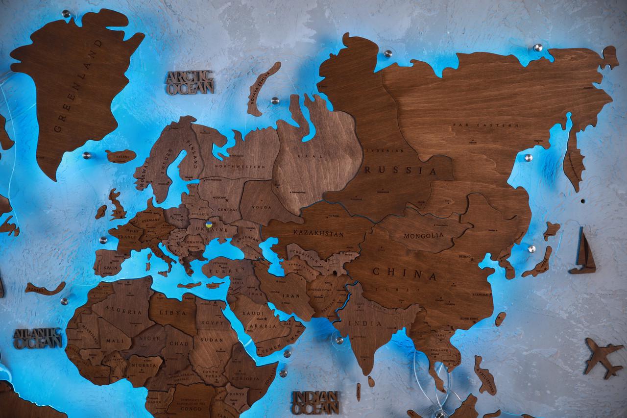 ᐉ Деревянная карта мира на стену craftboxua с led подсветкой