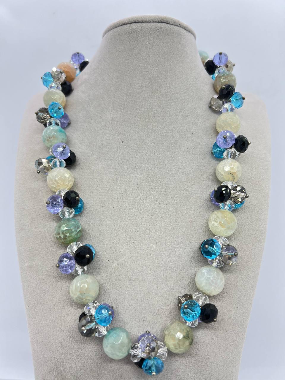 Бусы агат и стекло 14 мм 48 см Разноцветный (11094)