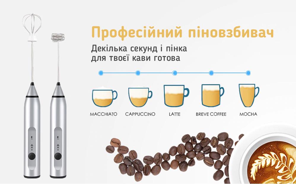 Акумуляторний міксер пінозбивач Zally Milk Foamer 16 трафаретів Сірий - фото 4