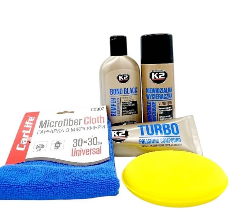 Набор К2 уход за кузовом антидождь/средство для пластика и резины/антидряпач/аппликатор и микрофибра