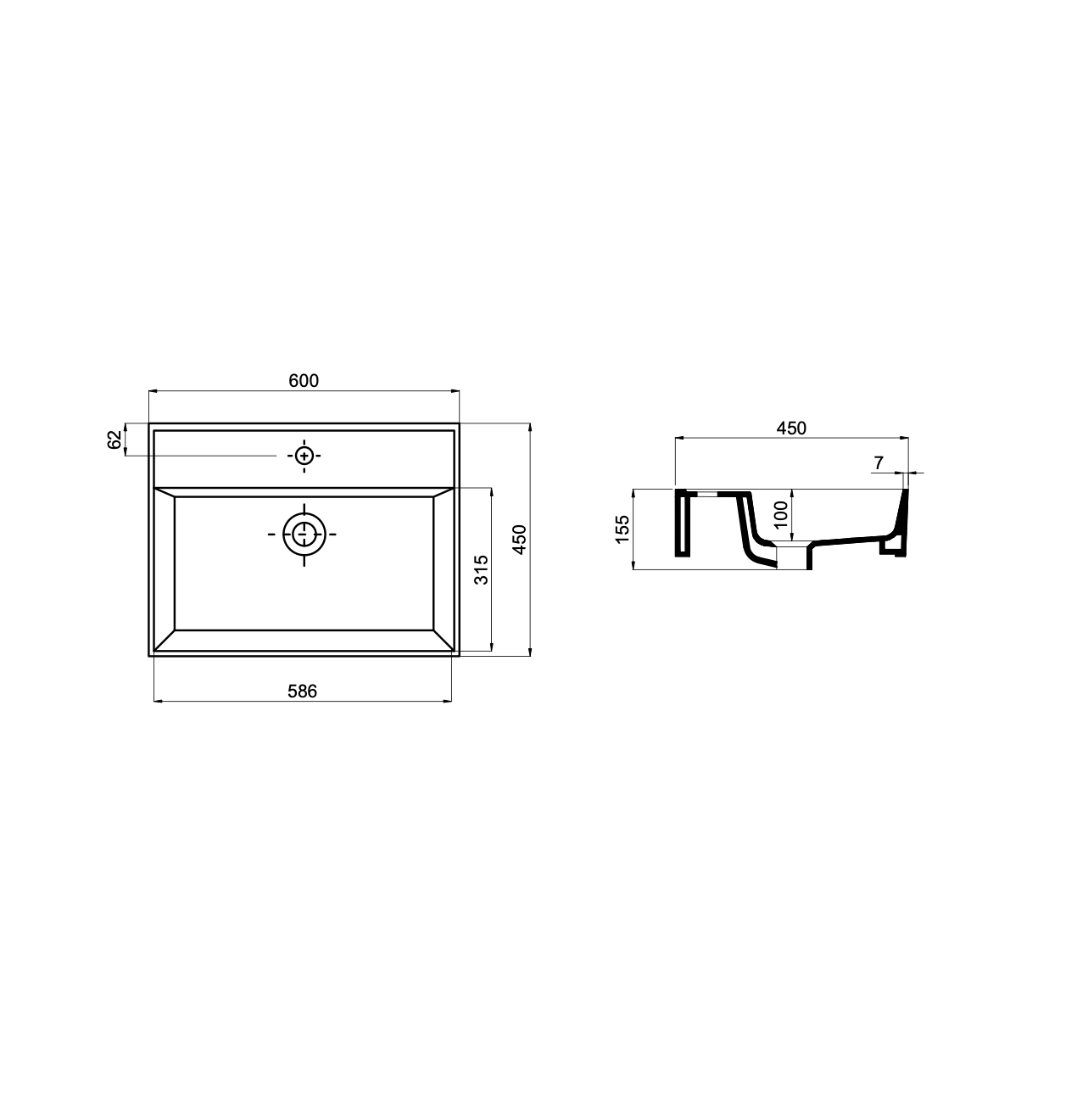 Умывальник подвесной Quarter Bath Cross Line 60x45 Белый (70CL23060.00.1.3.01) - фото 3