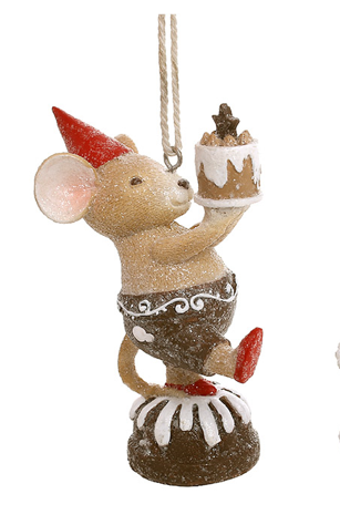 Подвеска новогодняя декоративная BonaDi Мышка с тортом 11 см Коричневый (837-300)