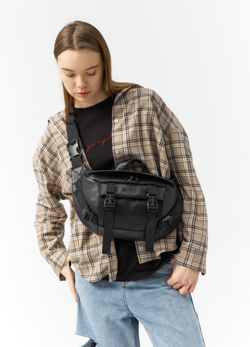 Поясная сумка-бананка женская Sambag DynamicDart 38×21×7 см Черный (80411101)