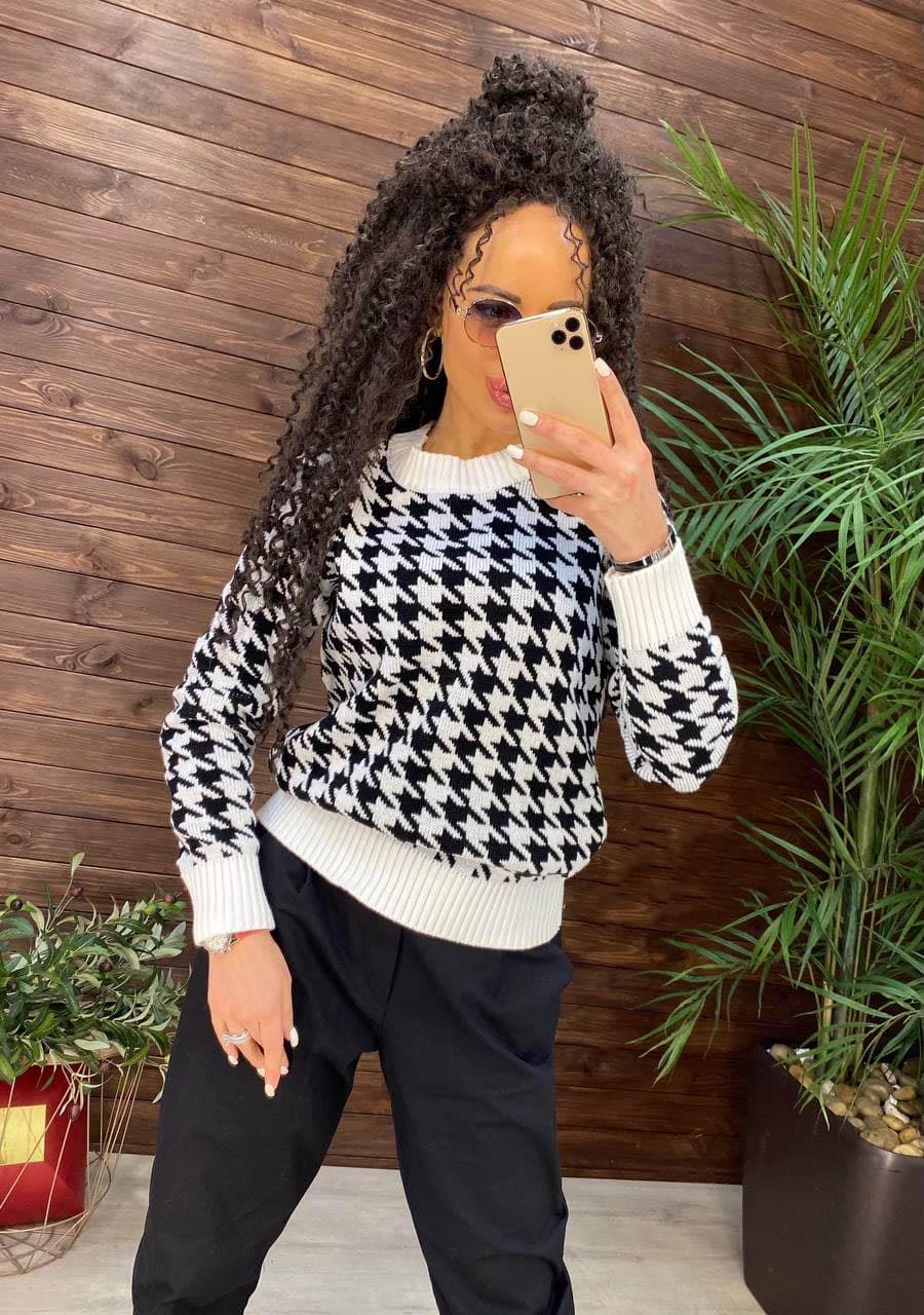 Свитер женский Grace в гусиную лапку р. 42-46 Белый (0251)