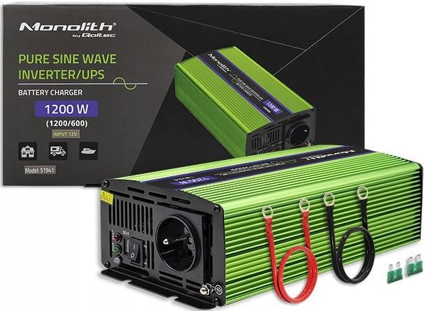 Інвертор 12 230 QOLTEC із чистою синусоїдою та зарядним пристроєм 1200 Вт (2440014888) - фото 2 Інвертор 12 230 QOLTEC із чистою синусоїдою та зарядним пристроєм 1200 Вт (2440014888) - фото 2