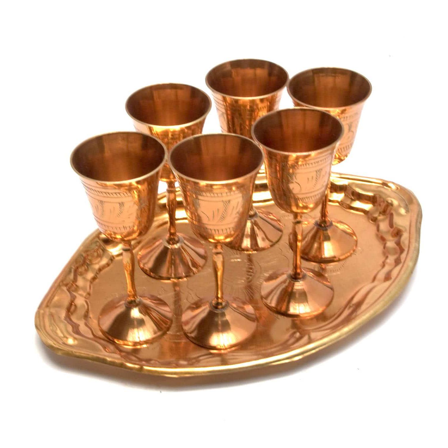 Набор рюмок бронзових h 13 d-5,5 см 80 мл. на подносе 30х20х1 см 6 шт. Медный (29350)