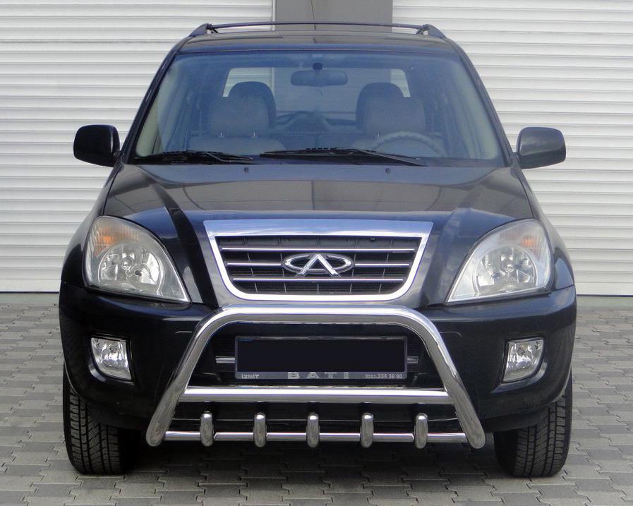 Кенгурятник WT003 d60 с трубой CAN для Chery Tiggo 1 нержавеющая сталь Хром