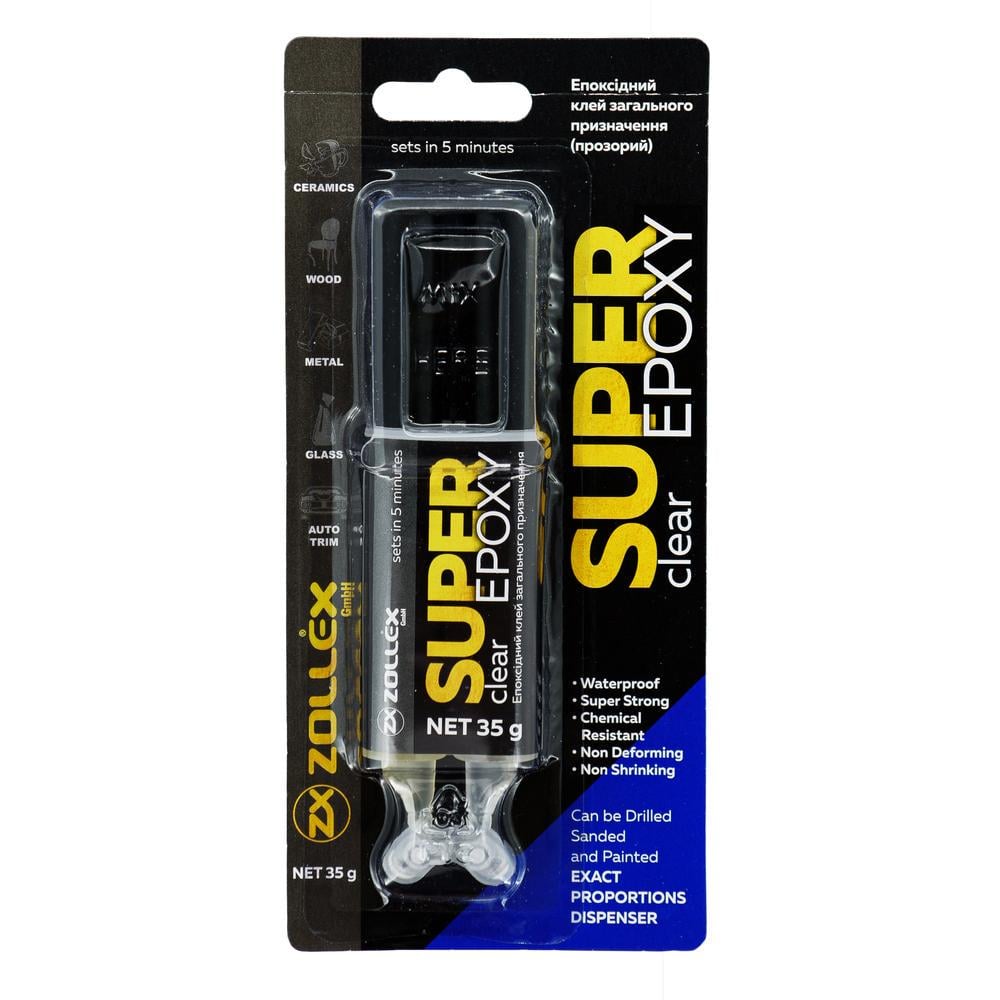 Клей двокомпонентний епоксидний Zollex Super Epoxy CL-300 35 г Прозорий (3521)