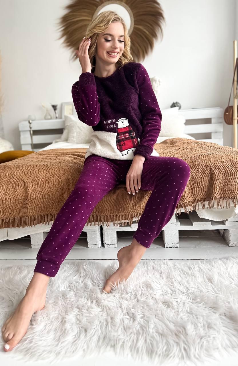 Пижама женская DO2190 на флисе с принтом XL Фиолетовый - фото 6