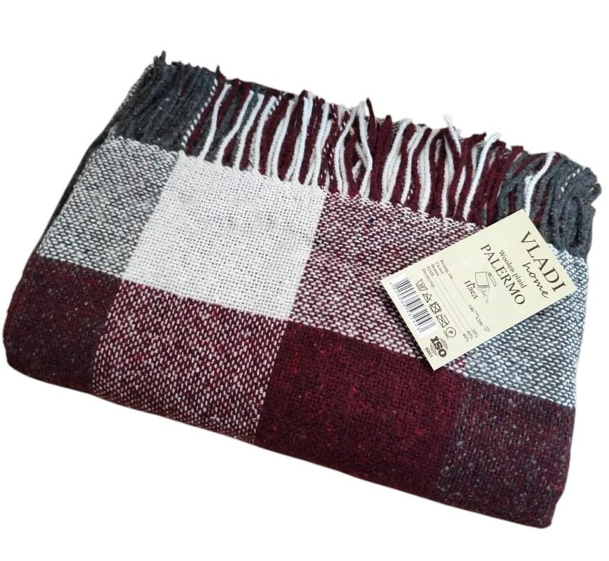 Плед вовняний Vladi Палермо 140x200 см Біло-бордово-сірий - фото 1 Плед вовняний Vladi Палермо 140x200 см Біло-бордово-сірий - фото 1