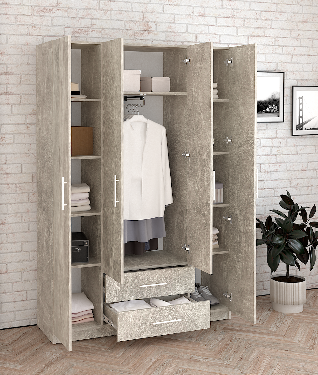 Шафа розпашна Стандарт 2/4 1286х1900х416 мм Бетон - фото 2