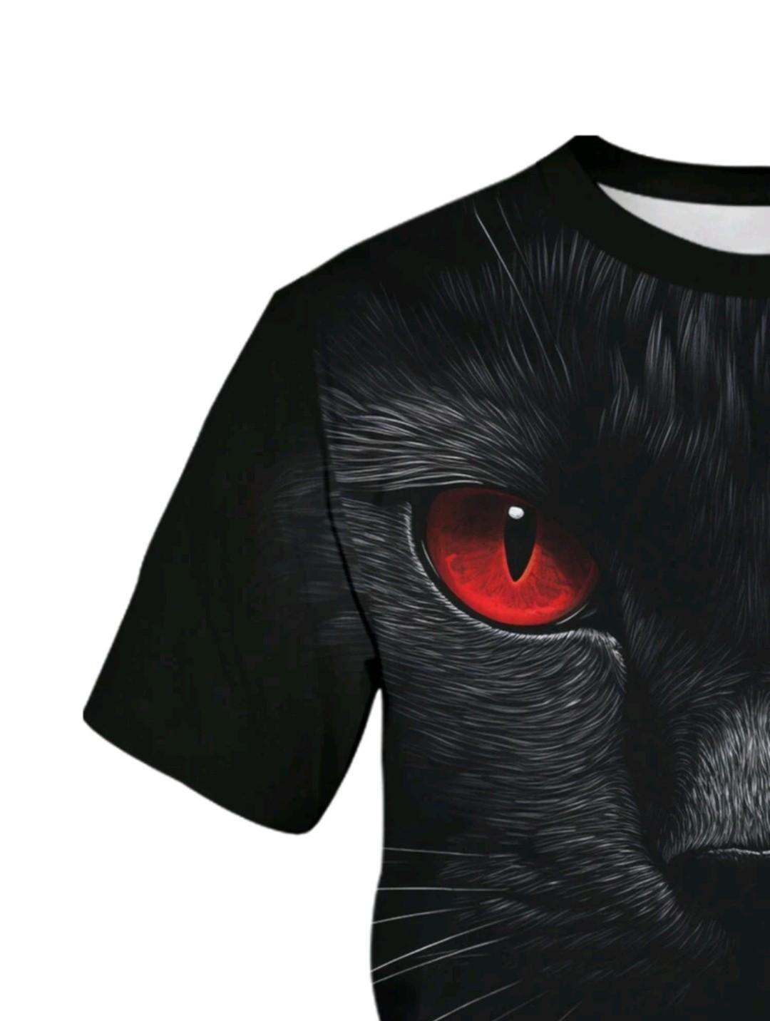 Футболка мужская Cat with red eyes с рисунком XL Черный (27471710) - фото 3 Футболка мужская Cat with red eyes с рисунком XL Черный (27471710) - фото 3