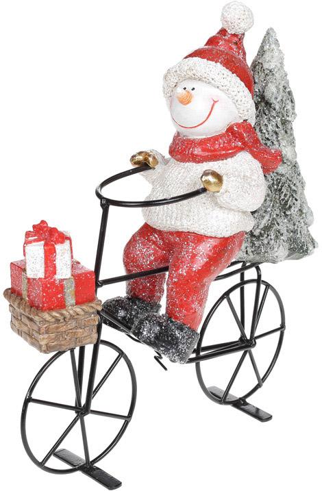 Декоративная статуэтка Снеговик на велосипеде 23х9х26,5 см керамика (BD-711-372)