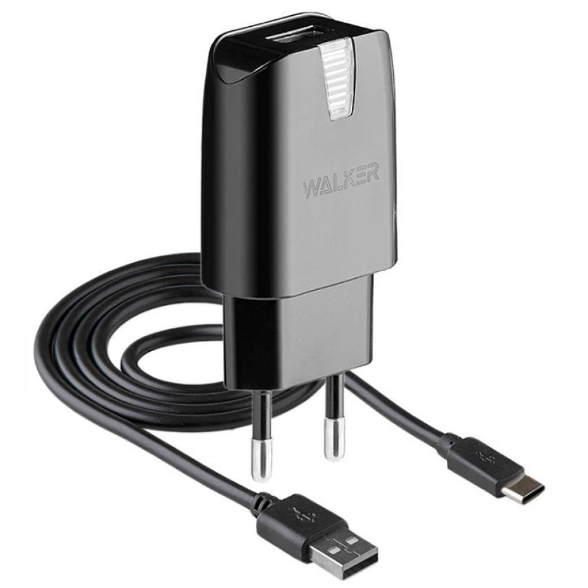 Сетевое зарядное устройство-адаптер 2в1 WALKER WH-21 1USB/2.1A + Data Cable USB to Type-C Black