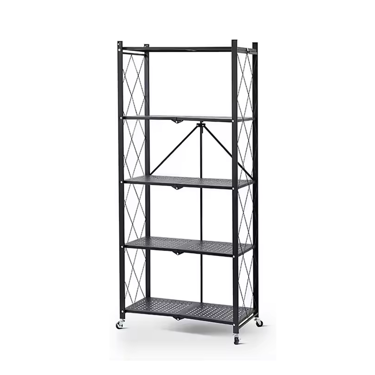 Стеллаж металлический на колесах с телескопическими складными полками 5 слоев