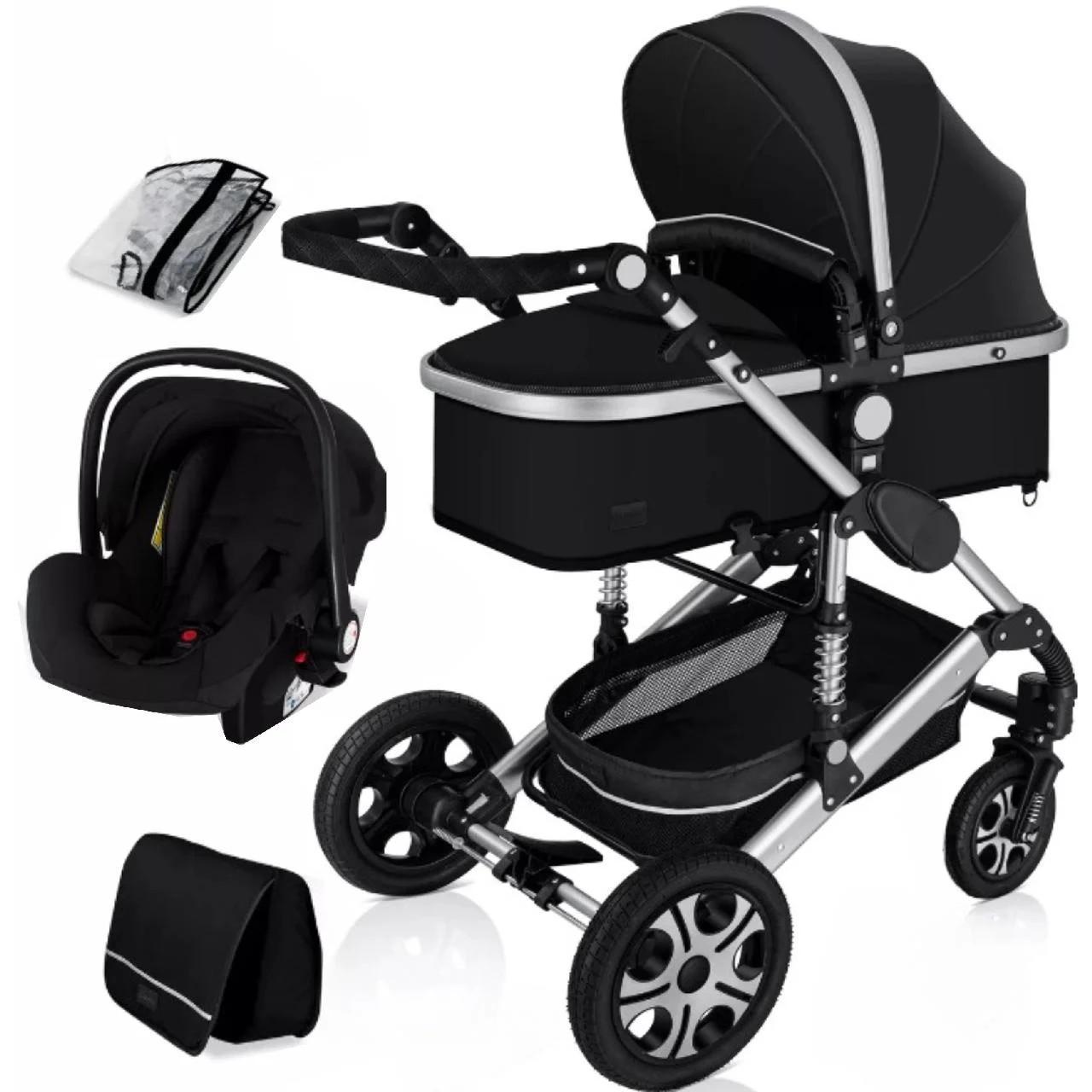 Коляска детская с автокреслом KESSER 3в1 94x64x119 см Черный/Серебряный