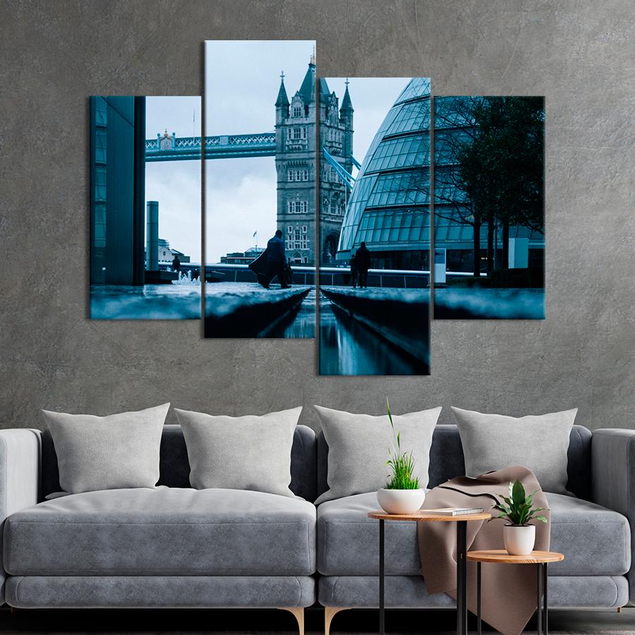 Картина город Тауэрский мост в сером Лондоне 149x106 см (A662-4)