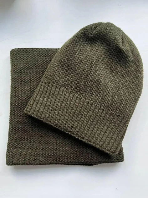 Комплект зимовий чоловічий шапка з відворотом/снуд-баф на флісі Зелений (2549773818) - фото 6